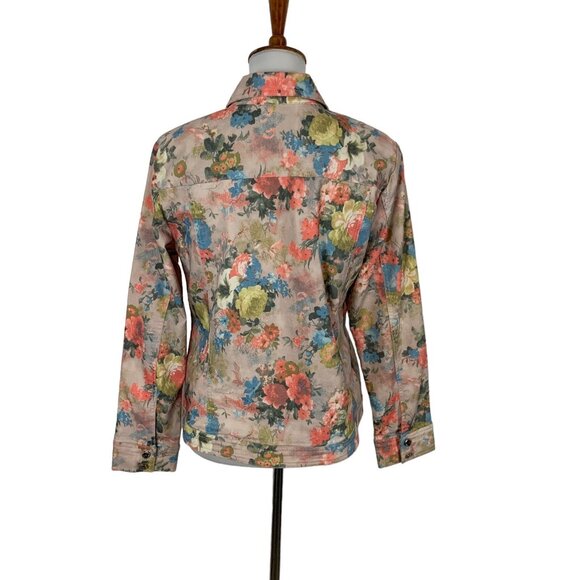 Simon Chang Denim Jacket 12 Floral Print Vintage Retro Artsy Statement - Picture 3 of 6